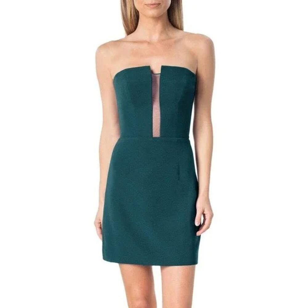 NWT Dress the Population Chloe Green Illusion Inset Strapless Mini Dress Size L